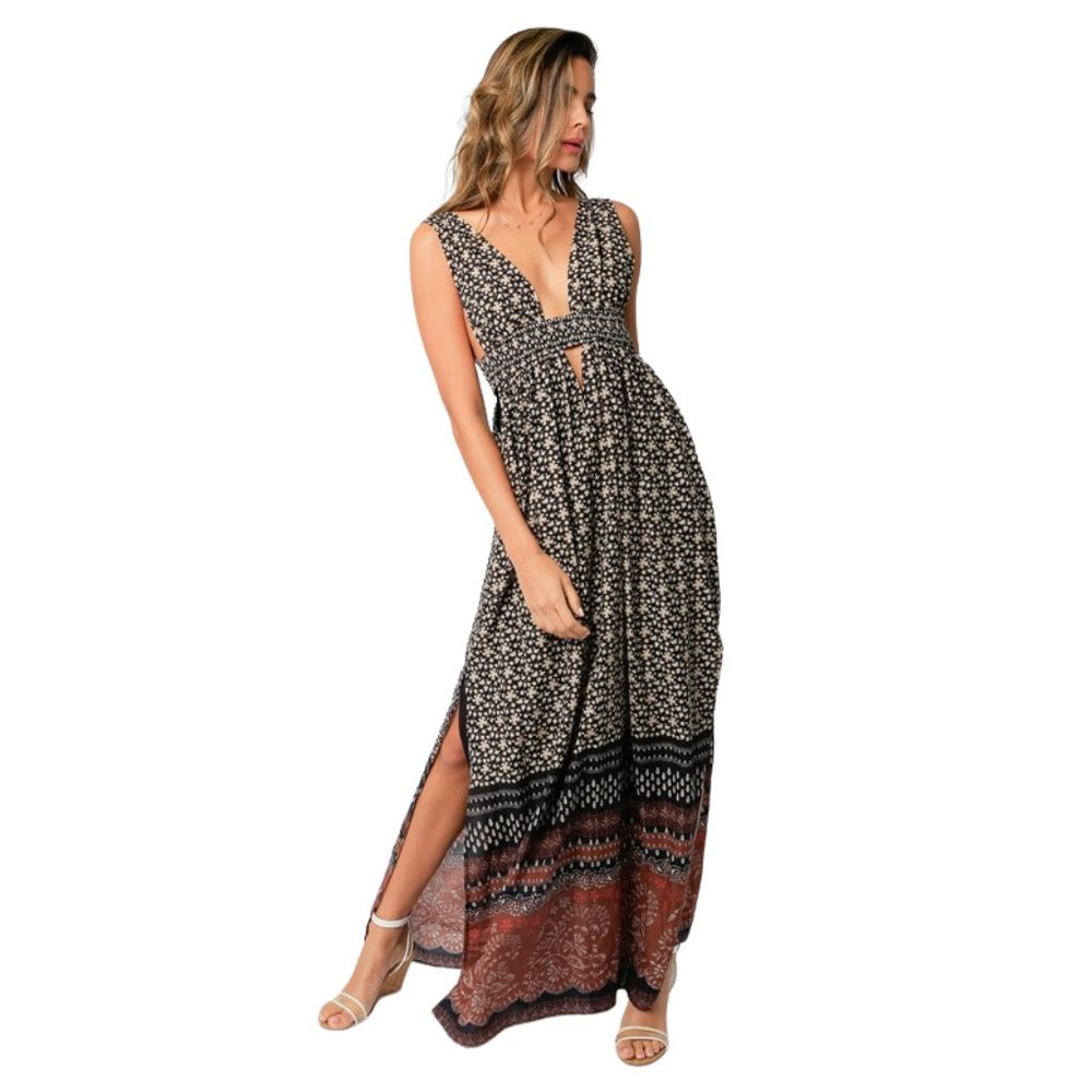 Olivaceous Black & Brown Greek Goddess Maxi Dress 2200-392LDH